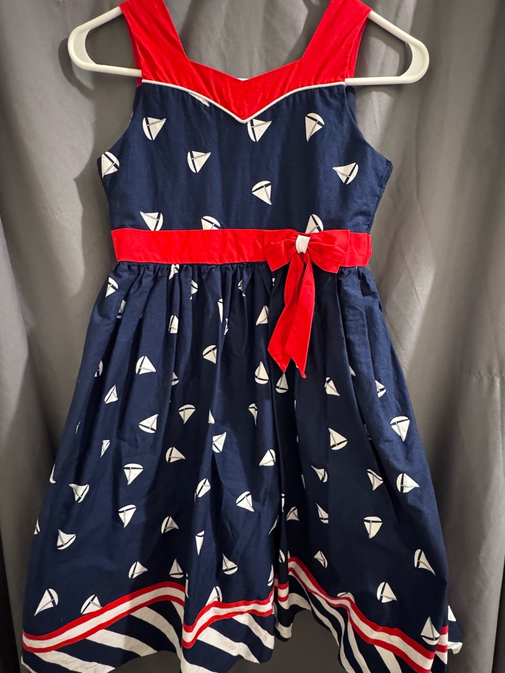 Jayne Copeland Navy and Red Sailboat Print Dress-0034